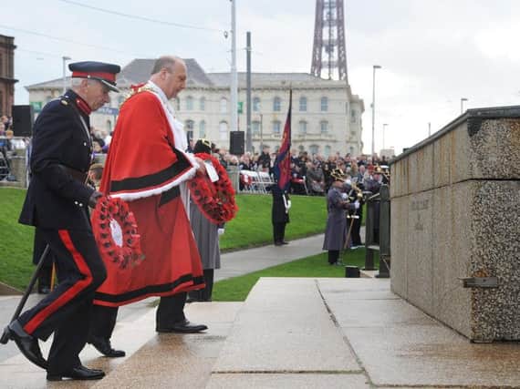 A wreath was laid at Blackpool's war memorial following a two-minute silence on the 100th anniversary of the end of the First World War