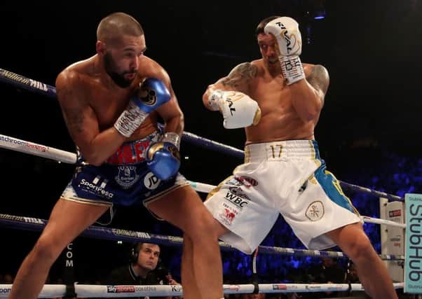 Tony Bellew in action against Oleksandr Usyk during their bout at Manchester Arena