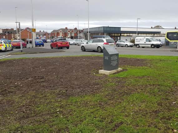 The monument left on its own after council cut away bushes and removed rocks.