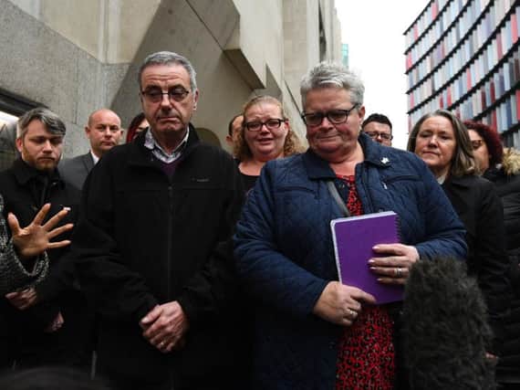 Sharon Thomas, the daughter of Rosina Coleman, speaking to reporters outside the Old Bailey in London. Handyman Paul Prause has been jailed for life with a minimum term of 22 years for bludgeoning 85-year-old widow Rosina Coleman to death with a hammer. Photo credit: Victoria Jones/PA Wire