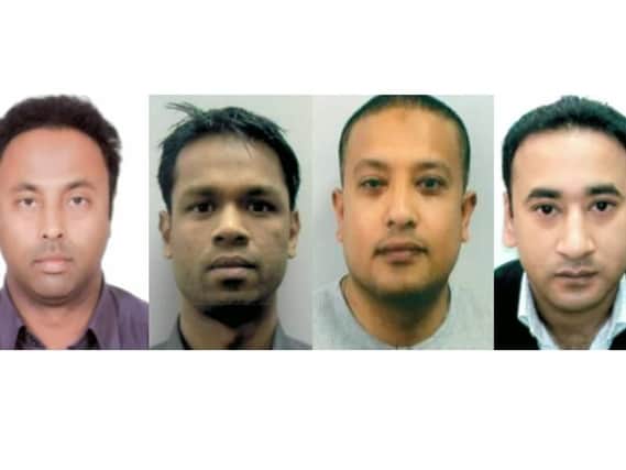 Photo issued by HM Revenue & Customs of (left to right) Mohammed Sharif Uddin, Sadiqur Rahman, Abdul Kamal and Mizanur Rahman, who are tax cheats who ran a chain of upmarket Indian restaurants and have been sentenced after an 800,000 fraud that saw them pocket staff tips and hide sales. Photo credit: HM Revenue & Customs/PA Wire