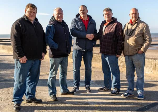 From left: Darren Moore, Kenny Hargreaves and Frans Schaap are reunited with the  men they rescued - Mark Thackery and Geoff Porter. Picture: Alan Duggan