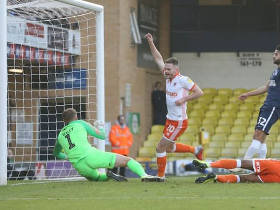 Oliver Turton scores for Blackpool at Southend