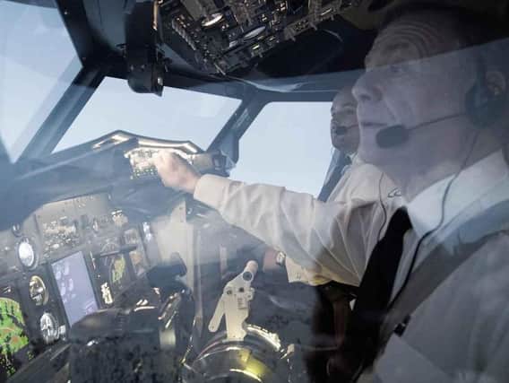 In teh cockpit of the 737 Pro simulator at Blackpool Airport