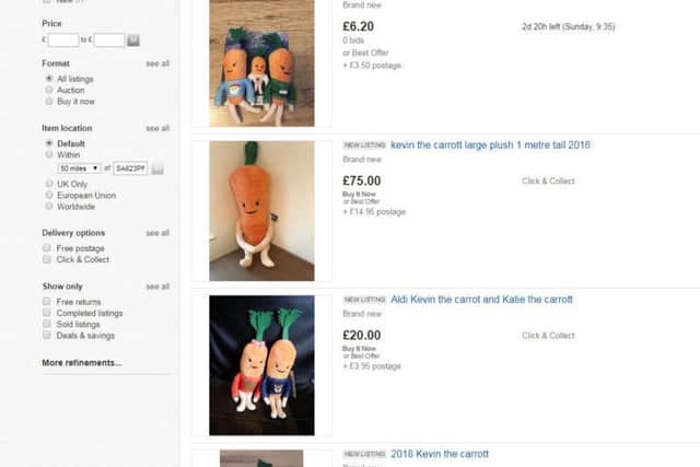 A 3ft-tall limited edition Kevin the Carrot soft toy is being sold on eBay for 75.