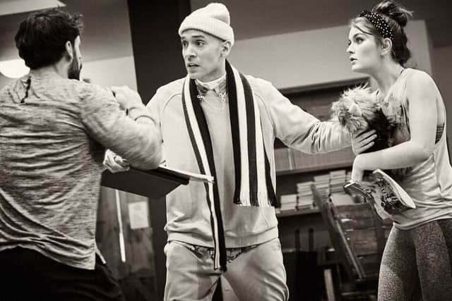 Kelvin Fletcher, Kieran McGinn and Holly Tandy rehearse the Wizard of Oz.