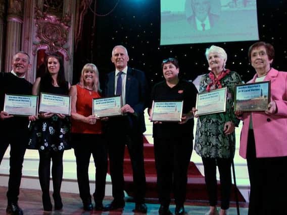 Blackpool South MP Gordon Marsden and the winners of the 2018 Local Hero Awards. The ceremony was held in the Blackpool Tower Ballroom.