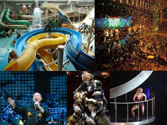 Freebies: clockwise, from top left, a Sandcastle annual pass; free tickets to Slimefest; VIP tickets for Britney Spears; free tickets to Cats at the Winter Gardens and free tickets to see UB40