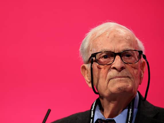 Second World War veteran Harry Smith speaking during the Labour Party annual conference. Mr Smith, from Barnsley in South Yorkshire, who championed human rights and the welfare state, has died aged 95. Photo credit: Peter Byrne/PA Wire