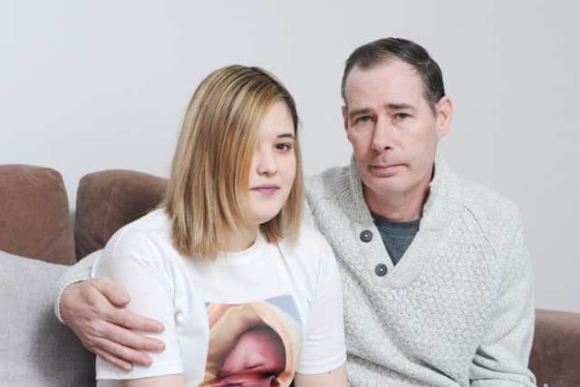 Georgia Higginbottom is raising awareness of meningitis after her six-week-old baby, Oscar Nally, died from the disease. She is pictured with her dad Stephen Dance.