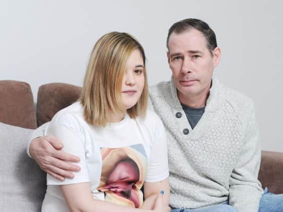 Georgia Higginbottom is raising awareness of meningitis after her six-week-old baby, Oscar Nally, died from the disease. She is pictured with her dad Stephen Dance.