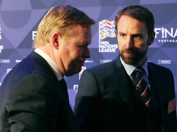 Gareth Southgate with Holland boss Ronald Koeman during the UEFA Nations League Finals draw
