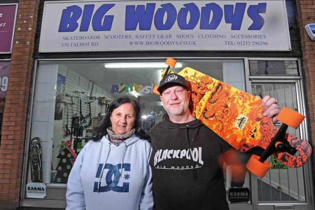 Woody and Andrea Clayton a the new Big Woodys shop on Talbot Road