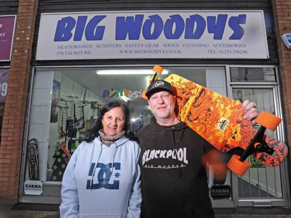 Woody and Andrea Clayton a the new Big Woodys shop on Talbot Road