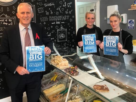 Gordon Marsden supporting Small Business Saturday with Becky and Sophie at Toasties