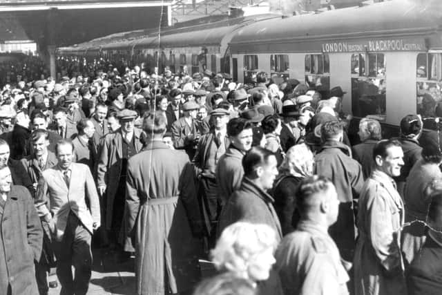 1953 supplement - The Fans
BLACKPOOL V BOLTON 1953 FA CUP FINAL (02/05/53) . Crowds packed Blackpool  Central Station on the way to Wembley. HISTORICAL