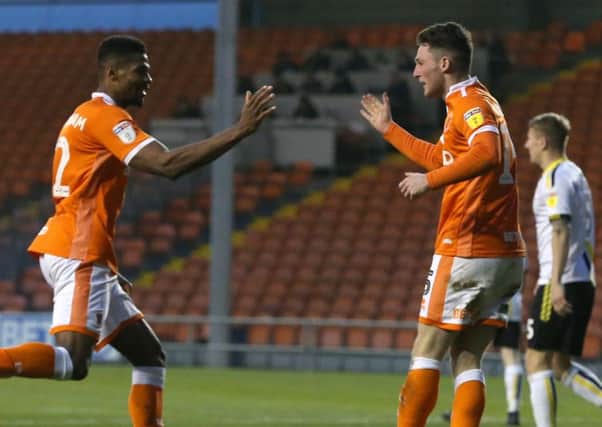 Blackpool's Jordan Thompson celebrates scoring against Burton Albion