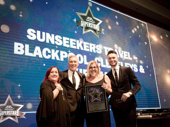 Sunseekers Travel of Blackpool has won an award from Jet 2 for the second year running. The team get the  award from Spandau Ballet's Martin Kemp