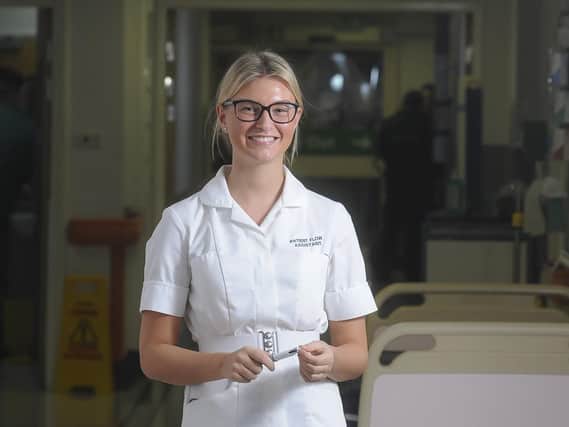 Former Arnold School pupil Georgia Askey, 19, has a vital role as Patient Flow Assistant at the Vics A&E