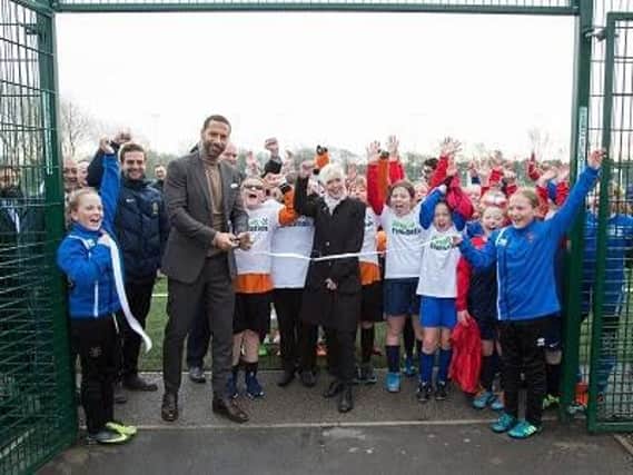 Rio Ferdinand and Coun. Maria Kirkland open the new 3G pitch at Stanley Park