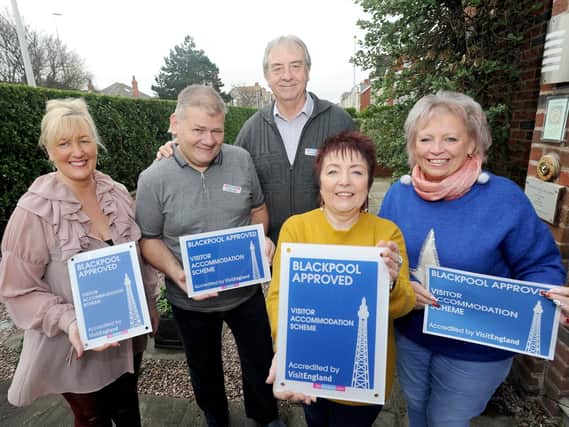 Stay Blackpool are calling for the Blackpool Approved Scheme to made compulsory for hotels and B&Bs in the area.  Pictured left to right, are Claire Smith, Ian White, Colin Taylor, Helen Mansell and Shirley Hunt