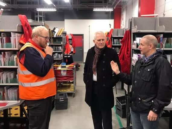 Blackpool South MP Gordon Marsden, centre, on his annual visit to the delivery office at Faraday Way