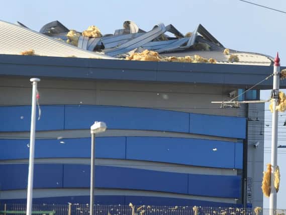 The roof of the tram depot following wind damage in 2015