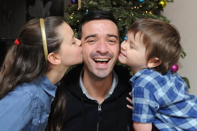 Jordan Spedding with his children Maisie, 8 and Hugo, 3