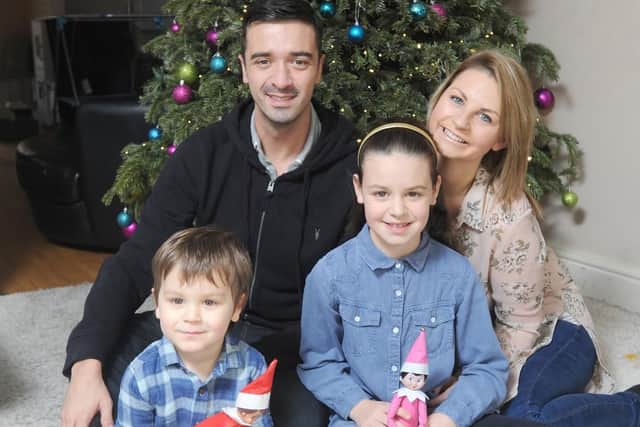 Jordan Spedding, with  wife Megan and children Maisie, 8 and Hugo, 3, says he is looking forward to his best Christmas for years after fighting leukaemia