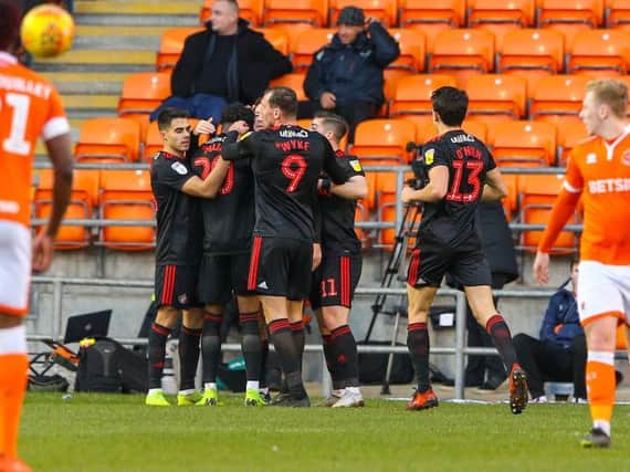 Sunderland players celebrate Josh Maja's match-winning goal