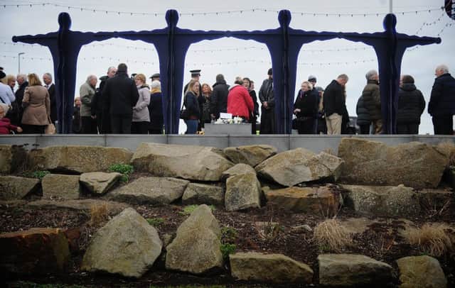 A memorial service was held at the Jubilee Gardens statues near Gynn Square to mark the anniversary of three police officers' drowning while attempting a sea rescue.
Guests and officers chat at the memorial following the service.  PIC BY ROB LOCK
5-1-2019