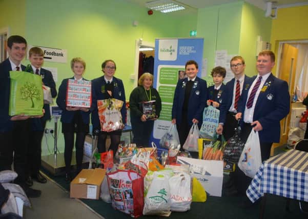 Carr Hill students with Fylde Food Banks Linda Nulty