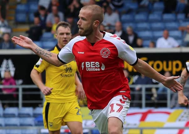 Fleetwood Town's Paddy Madden celebrates scoring at Oxford United earlier this season