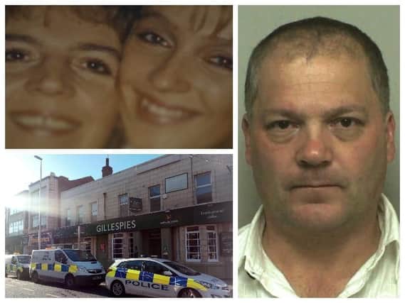 Top left: Mandy Steed, left, with her daughter Lisa Chadderton. Bottom left: Police outside the former Gillespies bar. Right: Mark Tindell