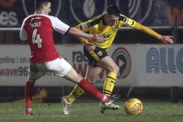 Whyte in action for Oxford at Fleetwood Town on Saturday