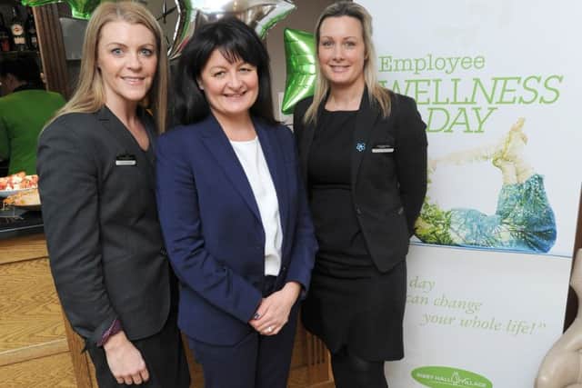 Staff at Ribby Hall take part in a Wellness Day.  Pictured are Natalie Westgate, Charlotte Gili-Ross and Gemma Postlethwaite.