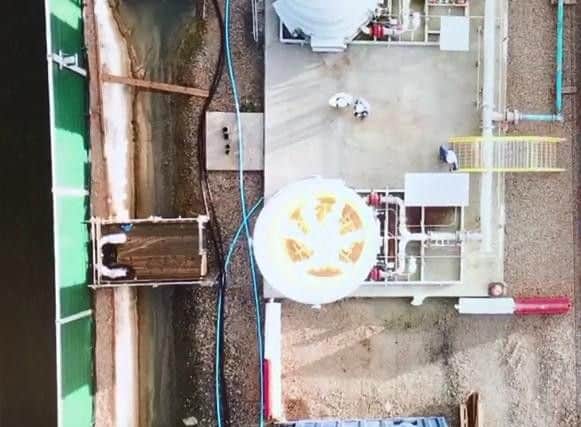 A still from the video taken by a Cuadrilla drone looking down into the flare stack where gas is being burned