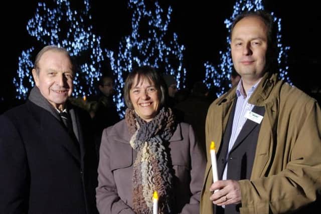 Tree of Lights Festival at Trinity Hospice. Hospice president Jimmy Armfield, clinical director Julie Huttley and chief executive David Houston