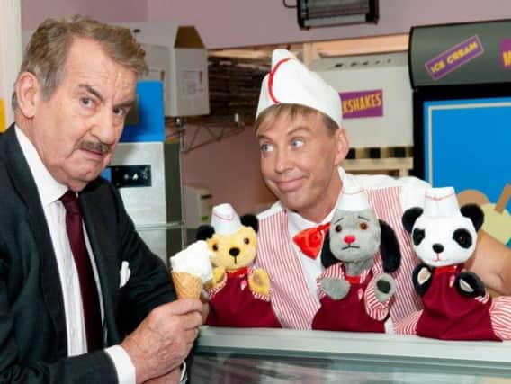 John Challis with Sooty and Sweep and Richard Cadell