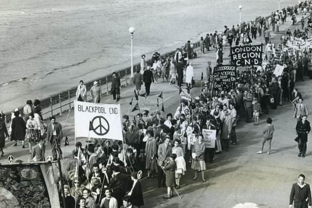 The scene at Middle Walk of Blackpool Promenade during the ban the bomb demonstration, in October 1961