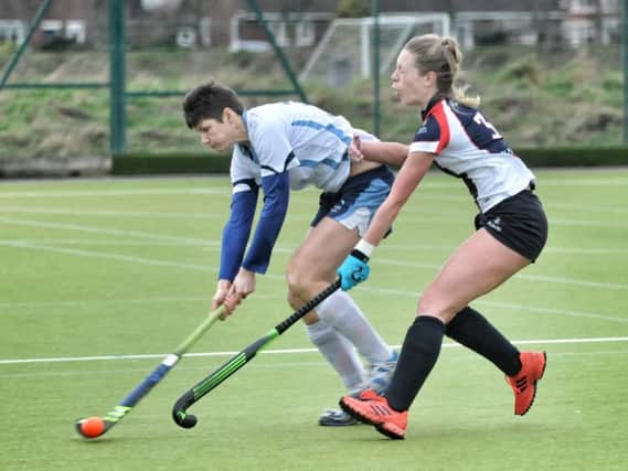 Hockey match action with Lytham St Annes Ladies and Clitheroe and Blackburn Northern