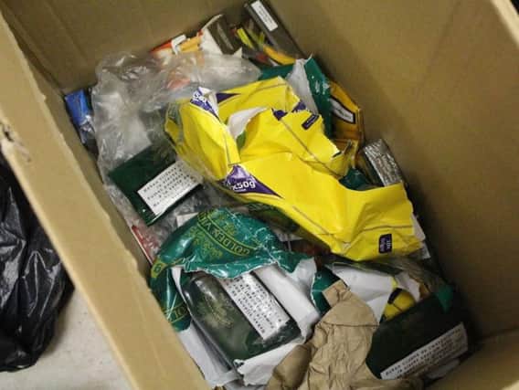 Some of the counterfeit tobacco found in the European Supermarket, on Central Drive, Blackpool, run by Florin Iordan and found in raids by HMRC