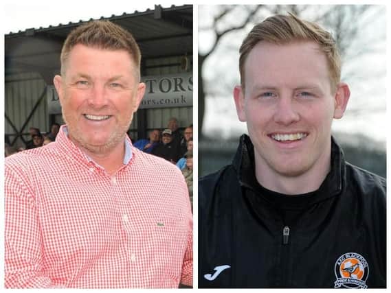 Left, Longridge FC chairman Kevin Harrison, right, Blackpool manager
Martin Baird