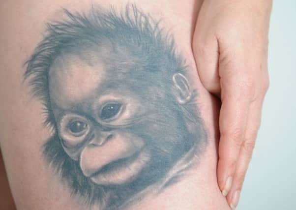 Vanda Irwin has a tattoo on her thigh of Blackpool Zoo orangutan Vicky