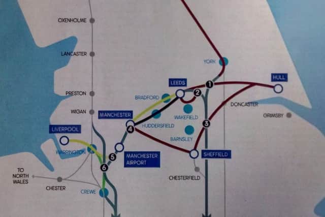 A map showing Transport for the North's ambitions on the railways