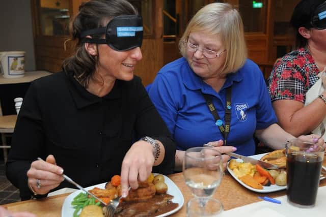 Diners at The Venue in Cleveleys ate their Sunday dinner blindfolded to raise funds for the Guide Dogs charity.
Leila Maniscalco gets to grips with her dinner (see sequence).  PIC BY ROB LOCK
3-2-2019