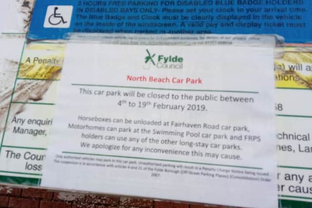 Closure sign at North Beach car park, St Annes