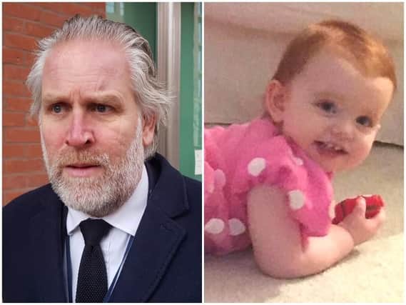 South Yorkshire Police's Detective Chief Inspector Steve Whittaker (left) outside Sheffield Crown Court after chef Martin Johnson was found guilty of murdering his one-year-old stepdaughter, Erin Emilia Rain Tomkins (right).