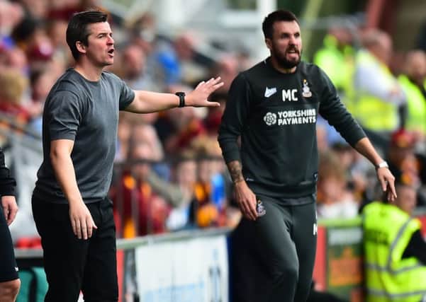 Fleetwood Town boss Joey Barton and former Bradford City manager Michael Collins