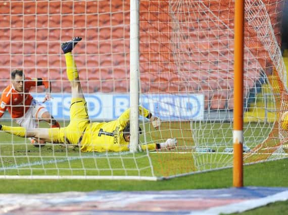 Harry Pritchard fires home from close range to make it 2-0 to Blackpool on 88 minutes